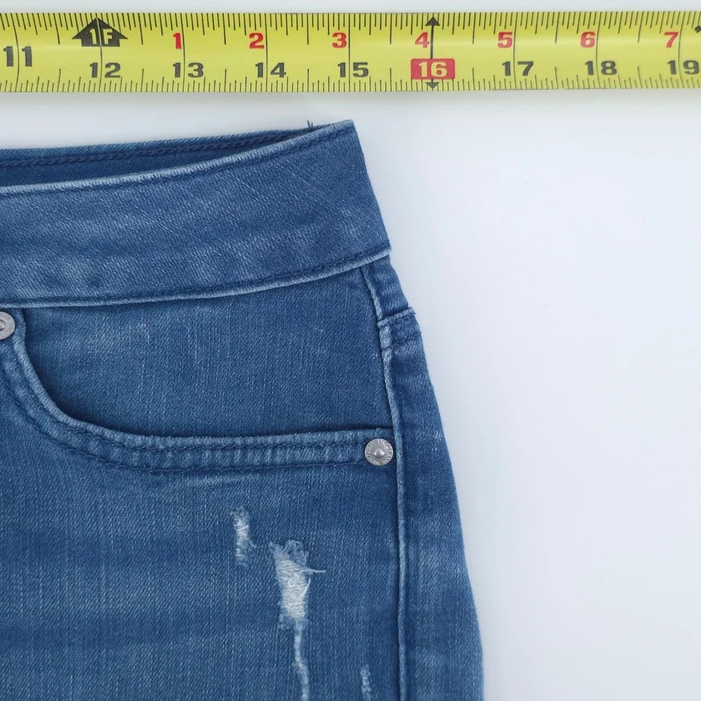 Seven7 Women Denim Shorts Size 6 Blue Bermuda Distressed‎ Stretch